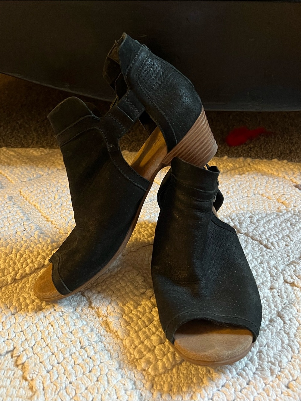 Clarks Black Open-Toe Mule Sandals with Stacked Heel